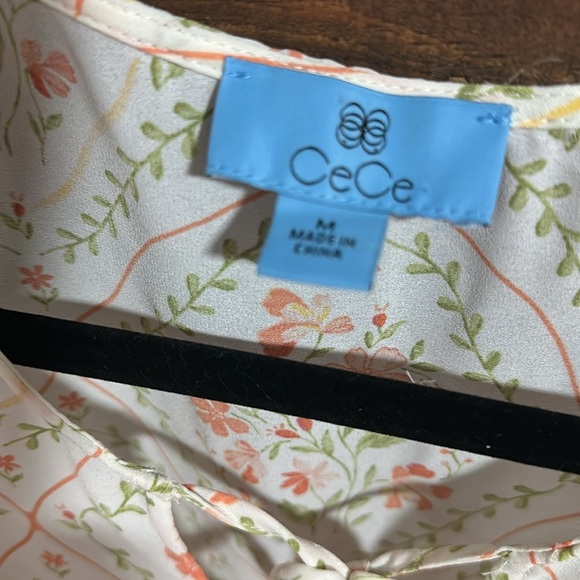 Floral Puff Sleeve Top - Cream and Orange - Picture 5 of 5